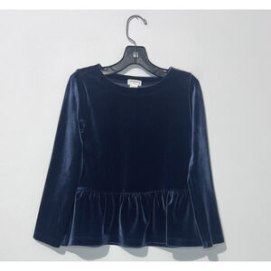 Crewcuts Girls Top Shirt 4-5 Navy Velours Long Sleeve Crew Neck